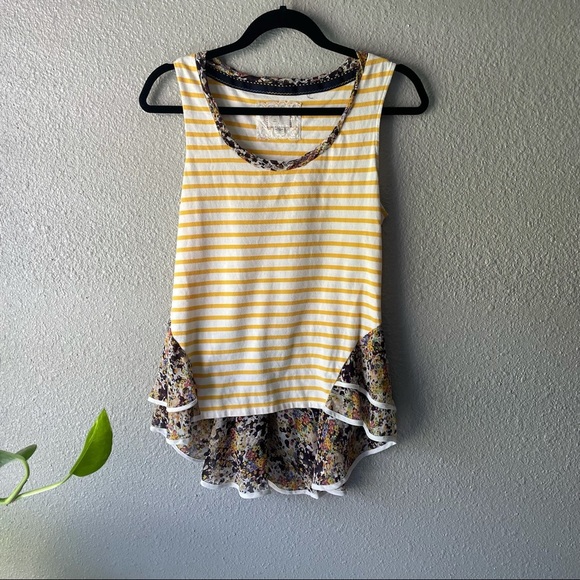 Anthropologie Postmark Yellow Striped Peplum Tank - Picture 1 of 4